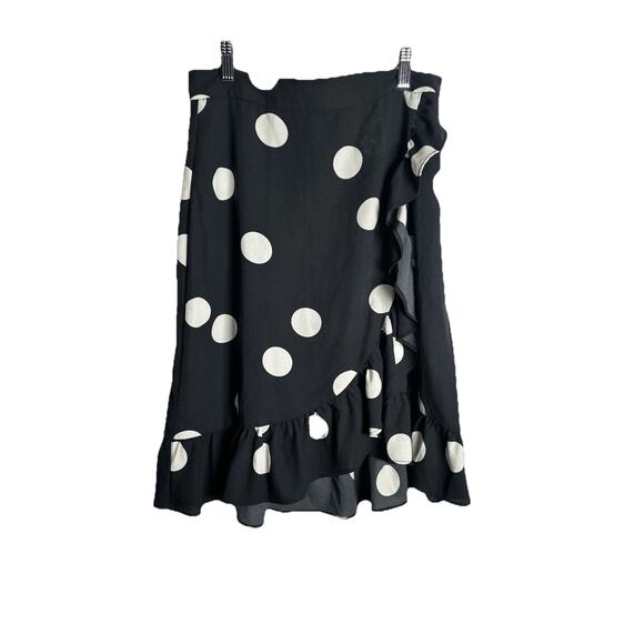 Modcloth It's A Wrap Ruffled A-Line Mini Skirt Women M Black White Polka Dots - Picture 1 of 8